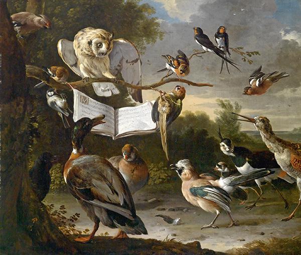 Concierto de aves (Melchior d’Hondecoeter, c. 1670). Óleo sobre lienzo (Viena, colección privada).