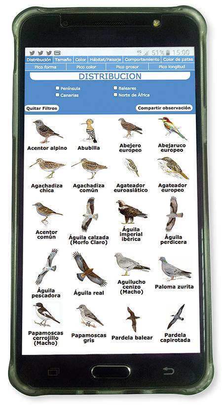 Aspecto de la app “Identificador de aves”, desarrollada por SEO/BirdLife. 